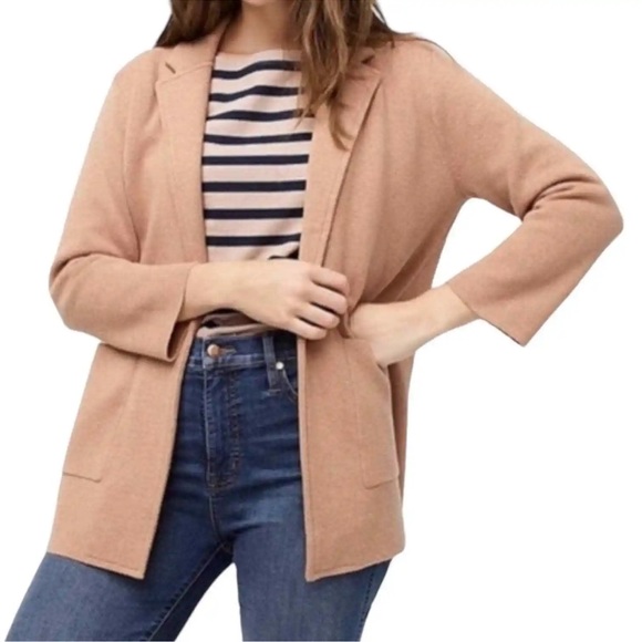 J Crew Eloise Sweater Blazer Women's XS Merino Wool Relaxed Tan Cardigan